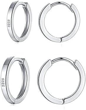 wynn's Silver Hoop Earrings for Women, 925 Sterling Silver Hoop Earrings Set, Unisex Small Sleeper Hoop Earrings, Silver Hooped Huggie Cartilage Earrings for Women Men Girls (8+10+12mm)