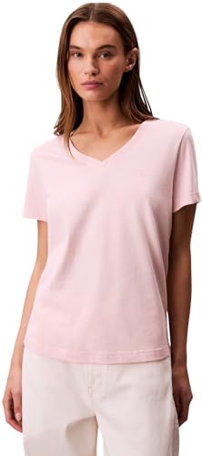 Calvin Klein Camiseta de manga corta Mujer Archive Jersey Tee con cuello de pico, Rosa (Potpourri), XS