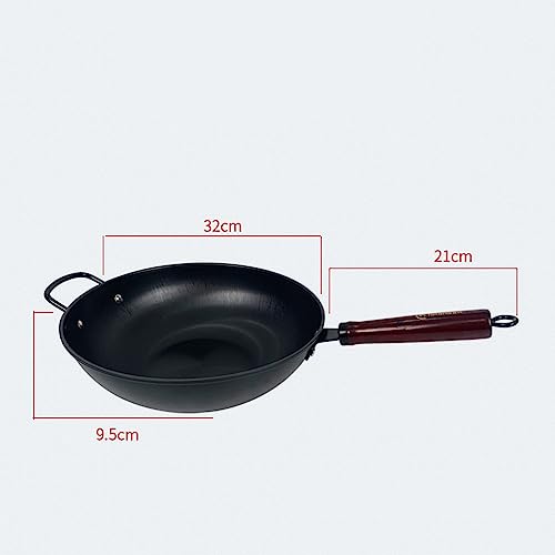 Wok de hierro martillado a mano 12.5 pulg con mango de madera miniatura 3