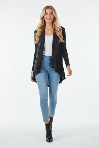 Image of ToBeInStyle Womens Open Front Long Sleeve Lightweight Asymmetrical Draped Cardigan with Side Pockets