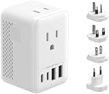 Convertisseur de tension 220 V vers 110 V, convertisseur de voyage Canada vers Europe avec 2 USB A et 2 USB C pour plus de 80 pays, y compris la plupart des pays européens, France, Allemagne, Italie