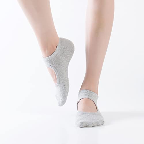 Image of Yoga Pilates Toe Socks Toeless Socks with Grips for Women Non Slip Cushioned Low Cut Ankle Socks for Dance