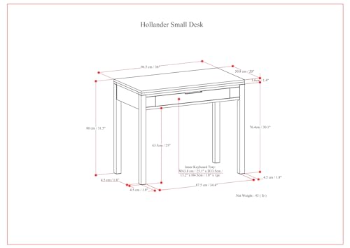 SIMPLIHOME Hollander Small Desk - 38-Inch Wide Solid Wood Writing Desk in Warm Walnut Brown, Contemporary Home Office Computer Table for Study or Compact Space with Flip-Down Keyboard Tray