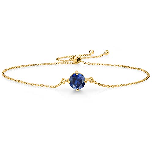 18K Yellow Gold Plated Silver Gemstone Birthstone Solitaire Bracelet For Women | Round 6MM | Birthday Gifts Valentine's Day Gift for Her Women Wife Mom Lady Daughter | Fully Adjustable Up to 9 Inch