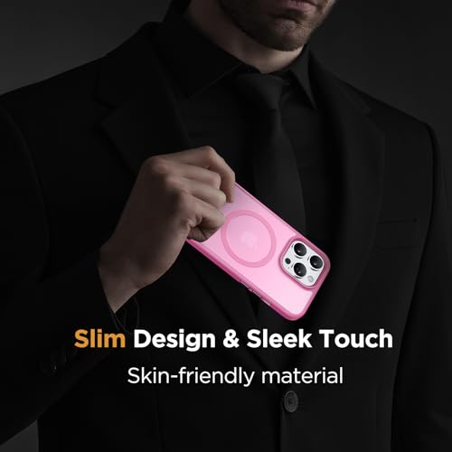 Image of Miracase Magnetic for iPhone 13 Pro Max Case 6.7 inch (Compatible with MagSafe)(with 2X Screen Protectors) Military-Grade Protection, Anti-Fingerprint Translucent Matte Phone Case Cover, Mes Pink