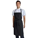 Eksict Long Aprons for Women with 3 Pockets, Waterproof Waiter Apron, Machine Washable Aprons for Cooking, Men Bbq Apron, Black