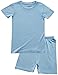 TongKiKi Matching Sets for Family BABY 2T-10Y Toddler Kids Girls Boys Soft Comfy Short Sleeve 2pcs Set Summer Clothing,Haze Blue,3T