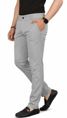 Image of Mehrang Men's Slim Fit Casual Mid Rise Trousers, Cotton Blend, Side Pockets || Classic Slim Fit Chino Pants || Business Casual Dress Trousers