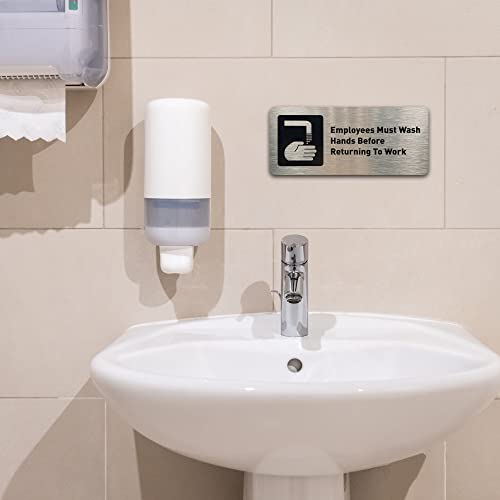 Employees Must Wash Hands Restroom Sign, Brushed Aluminum (7"W x 3"H) - by GDS - Thumbnail 3