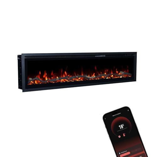 GLOW FIRE Cheminée électrique Core 152 avec feu LED 3D réaliste, cheminée murale avec chauffage...