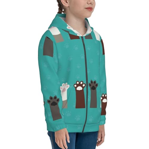 Cute Cat Paw And Dog Kids Pullover Hoodies Boys Zip Up Sweatshirts Girls Athletic Clothes with Pocket4