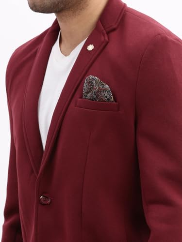 Image of SHOWOFFFF Men Solid Single Breasted Casual Blazer | Notched Lapel Full Sleeves Cotton Blazer for Mens | Slim Fit Regular Length Blazer for Men's