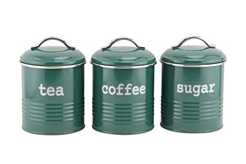 Primes DIY Set of 3 Round Airtight Tea Sugar and Coffee Storage Canister Jars Container Set Dark Green Fjord