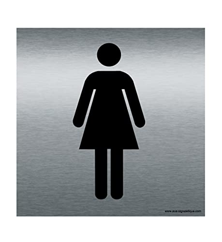 AUA SIGNALETIQUE - Plaque Alu Brossé Toilettes Femmes - 130x130 mm, Argent, 130 x 130 mm