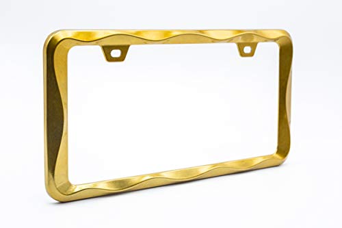 Creathome 3D Curly Wave Pattern Gold License Plate Frame From Pure Zinc Alloy Metal #TOP2