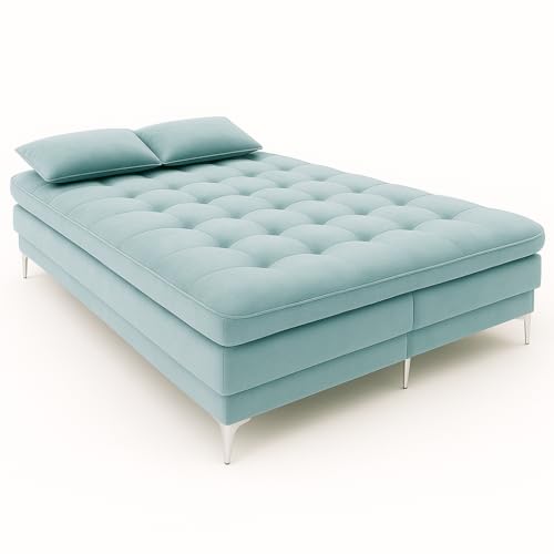 Image of Sleepify Agel 3 Seater Fabric Sofa Cum Bed Set with 2 Cushions, Best Fit for Indian Homes, Living Rooms, Offices with (Sky Blue)