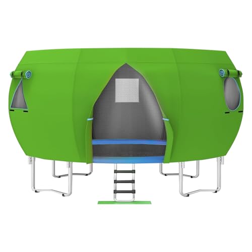 Trampoline Tent Cover Trampoline Shade Cover Outside Sun Waterproof Protection Cover Trampoline Canopy for Wind and Rain Protection Sunproof Canopy with Ventilation Windows (Green 12Ft)