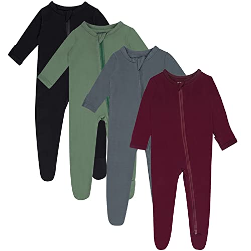 GUISBY Rayon Baby Footed Pajamas with Mitten Cuffs, 2 Way Zipper Long Sleeve Sleepers 4-pack