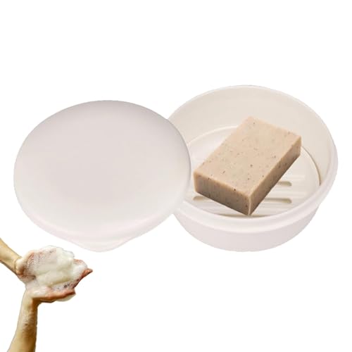 HERCHR Jabonera Redonda con Tapa, Recipiente para jabón a Prueba de Fugas para acampadas, gimnasios y baños, Estuche de plástico portátil para jabón para Uso doméstico y al Aire Libre