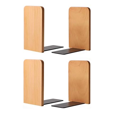 Muso Wood Book Ends for Shelves, Non-Slip Bookends, Heavy Duty Wooden Bookend Support for Books and Movies (Beech 2 Pairs) Cover
