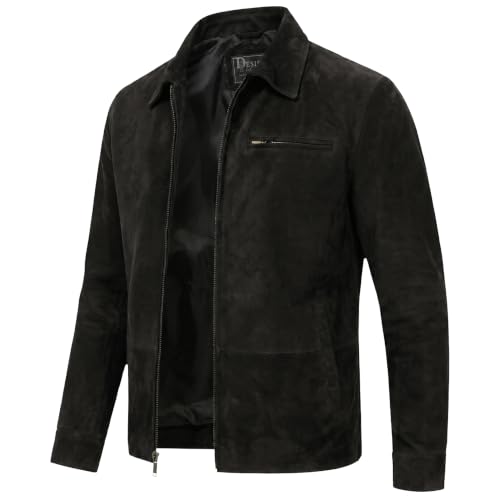 Image of Men's Suede Shirt Zipper Jacket Full Zip Casual Vintage Jackets Suede Leather Jackets for Mens