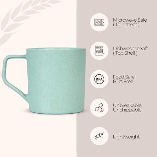 Image of Coffee Mug Set Made with Rice Husk & Bio Composite Material | 200ml Capacity | Pastel Green | Set of 6 | Microwave & Dishwasher Safe | Travel Mug