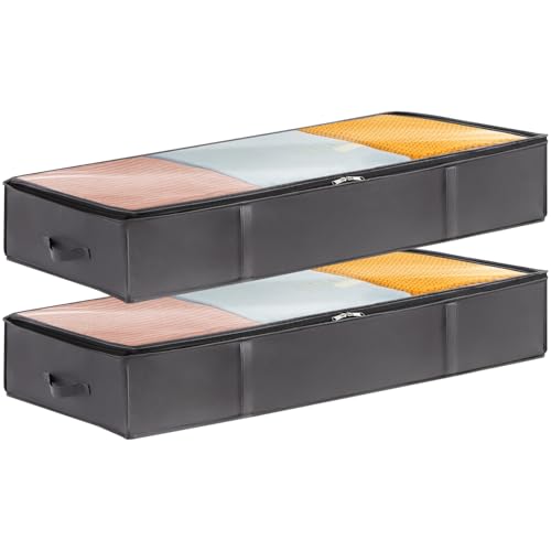 Lifewit Aufbewahrungstasche, Unterbettkommode, Transporttasche, Umzugstaschen, Aufbewahrungsbox mit deckel, Faltbare Kleidung Aufbewahrung für Bettdecken Kleidung, Grau, 2 Stück, 95L