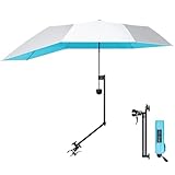 DUOUPA UPF 50+ Beach Umbrella/Sun Shade - Portable Umbrella for Sports & Outdoors - Secure Clamp, 360-Degree Swivel Adjustable Position for Maximum Sun Protection (Silver/Lake Blue, L)