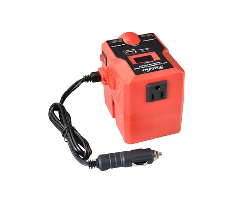 Image of 200W Power Inverter for Milwaukee 20V or DC12V car Battery, Dual DC Input to AC110V Portable Power Generator with LED worklight, USB, Type C and LCD Monitor