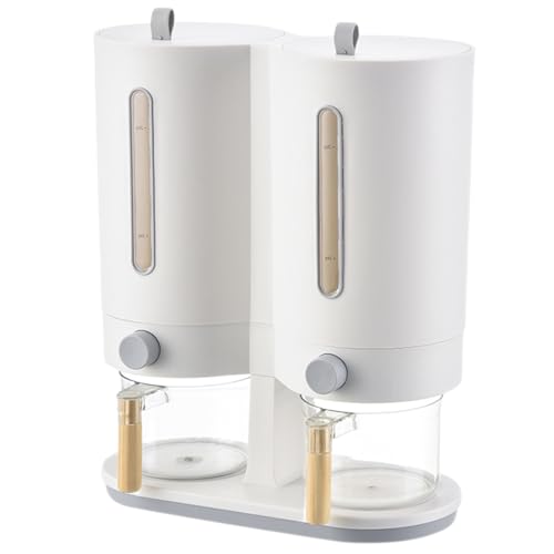 Dispensador de arroz, dispensador de prensa de 11 libras con tapa, dispensador de almacenamiento de arroz de doble cubo, para despensa, cereales, soja, frijoles verdes, harina de avena