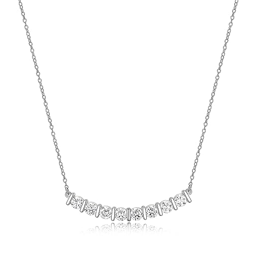 MORGAN & PAIGE .925 Sterling Silver Rhodium Plated Bar Designs Cubic Zirconia Necklace - Elegant Dainty Silver Pendant Necklace for Women, Sterling Silver Necklace Jewelry Gift 16" with 2" Extension