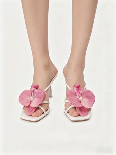 Image of MakeMeChic Women's Open Toe Floral Kitten Heels Flower Summer Beach Sandals