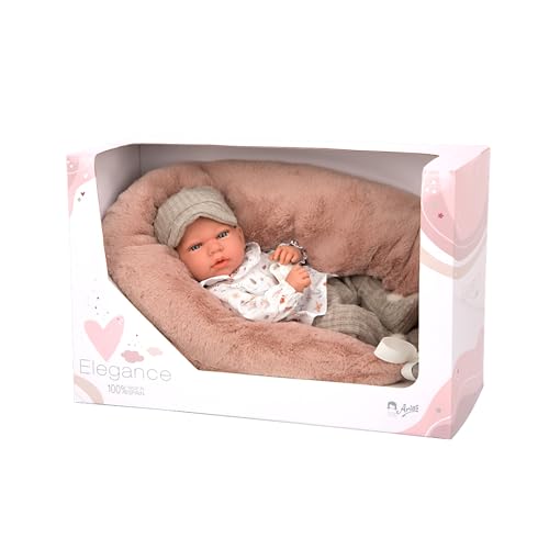 ARIAS - Muñeco Elegance Andie, bebé Realista de Peso 2.5 kg y 40 cm, ropita de Flores y Color Gris, cojín y Chupete, Cuerpo Blando y extremidades de Vinyl, niños y niñas +0 años (ARI60763)