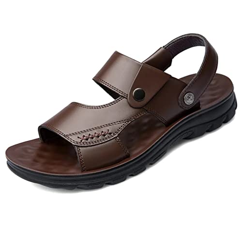 Beach Sandals Comfortable Soft Men Genuine Leather Slip-on Casual Sandals Outdoor Slippers Shoes(41)