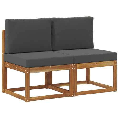 vidaXL 2 Pieza Sofá intermedio de Exterior Madera de Acacia Sólida, Muebles de Patio Modernos, Resistentes al Clima, Ideales para Relajarse en el jardín, con diseños en Madera de Acacia