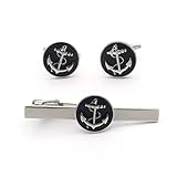 Manschettenknöpfe, Krawattennadel, Design Anker, Schwarz