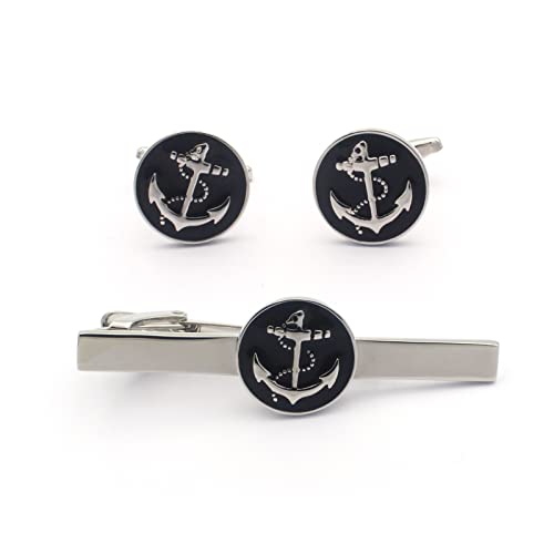 Black Anchor Cufflinks And Tie Clip Set, Nautical Cufflinks And Tie Clip #TOP11