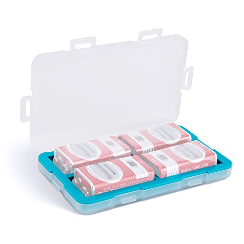 JJC Organizador de silicona para batería de 9 V, caja de almacenamiento de batería de polipropileno para 4 baterías de 9 V, resistente al agua con 4 cierres a presión para una protección segura