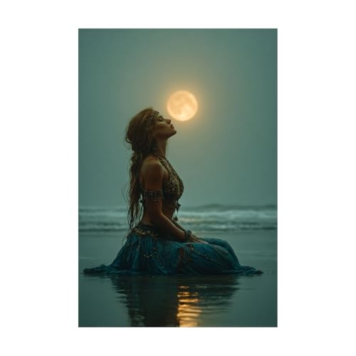 Toile femme noire africaine bleu pour habiller un grand mur vide de chambre ou salle de bain