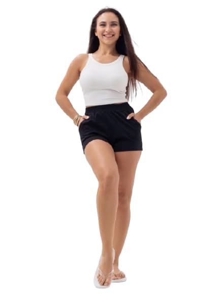 bellababebysk Women's Cotton High-Waist Lounge Shorts | 100% Cotton | Comfy Mini Shorts | Soft Stretchable | Elastic Waistband | Pockets | Summer Bottoms-picture-25