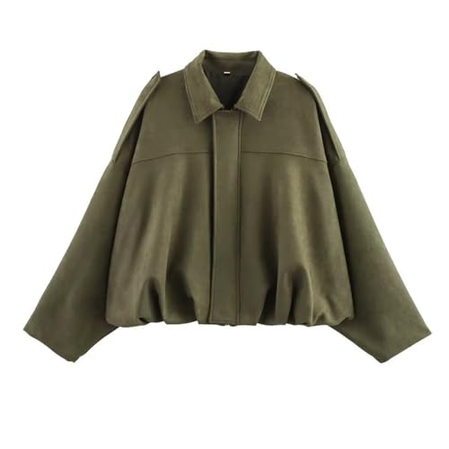 IWEMEK Wildlederjacke Damen Kurz : Oversized Bomberjacke aus weichem Kunstwildleder mit Fleece-Futter, Streetwear Winterjacke für Herbst Übergangszeit, Kurze Lederjacke im Casual Look
