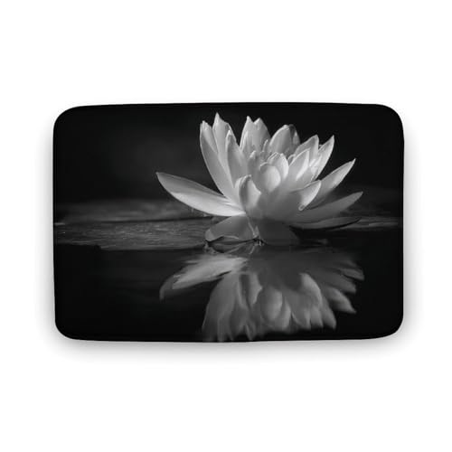 Jubonexis Tappeto da bagno con ninfee bianche e nere, tappetino extra morbido in velluto di corallo, rapido assorbimento d'acqua, antiscivolo, comodo tappetino da bagno, 40 x 60 cm