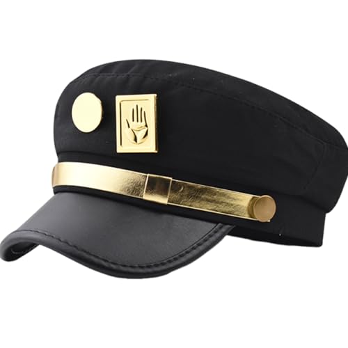 RAINDEWLL Jotaro Hat Jotaro Kujo Anime Cosplay Cap Black with Metal Badge