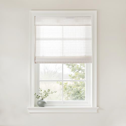 TWOPAGES Cordless Roman Shade, Light Filtering Woven Bamboo Blinds for