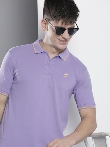 Image of The Indian Garage Co Men Slim Fit Solid Polo Neck Half Sleeves Tshirt