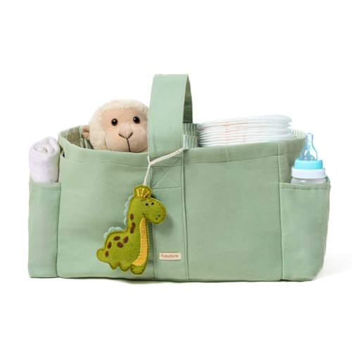 Folkulture Baby Diaper Caddy | Cotton Diaper Bag for Kids - Stylish Comfort Spacious Travel Essential Cart | Nursery Storage Bin and Car Organizer for Diapers, Wipes - (Sage Green - 15