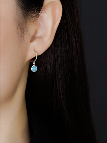 Dainty Bezel Hoop Earrings for Women Girls 925 Sterling Silver Hypoallergenic 6mm Round CZ Birthstone Charms Dangle Drop Cartilage Small Hoops Huggie Jewelry Cute Birthday Holiday Homecoming BFF Gifts3