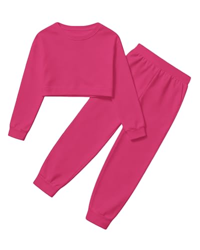 Image of Betusline Girls 2 Piece Outfits Girls Cropped Sweatsuit Pants Outfit Clothes Set, 4T-14 Years