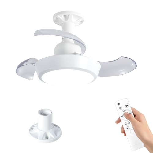 KUXOIL - Lámpara de ventilador de enchufe, fijación E27, bombilla de mando a distancia regulable 3 colores y 3 velocidades de viento, bombilla de mando a distancia, para dormitorio, cocina