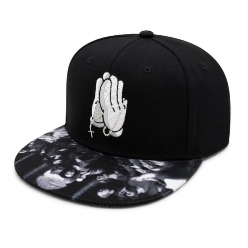 Image of VRITRAZ Comfortable Polyester 3D Printed Hip Hop Cap for Men & Women | Adjustable Snapback Closure Flat Brim Baseball Hat | Lightweight Urban Streetwear Headwear for Dance, Skateboarding, Gym, Sports